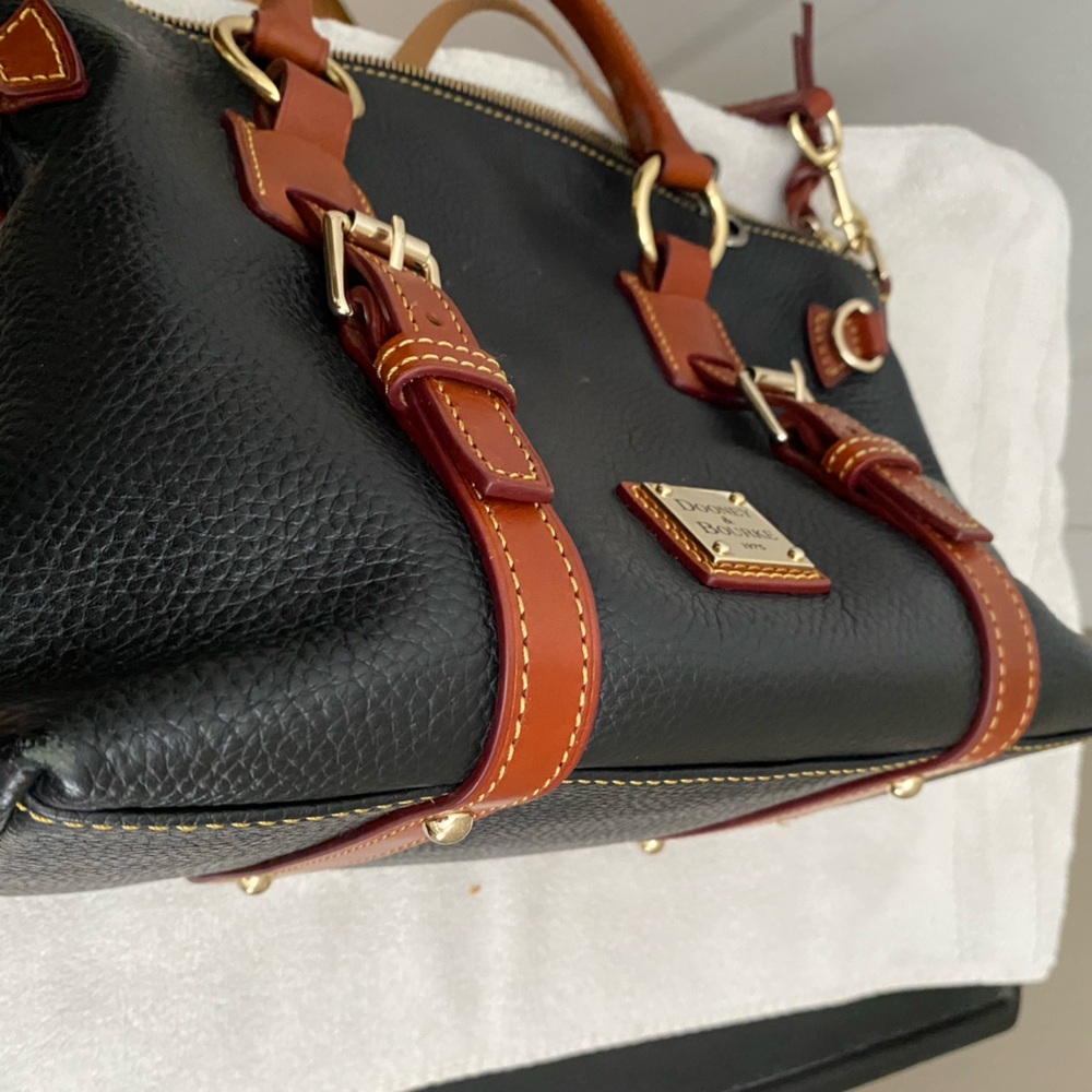 Dooney & Bourke Black Satchel with Brown Trim and Gold Hardware - Picture 3 of 10
